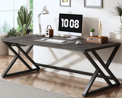 HSH Schreibtisch 180 cm Großer Computertisch Industriestil Design Bürotisch Arbeitstisch für 2 Personen PC Tisch ideal für HomeOffice Büro und Schlafzimmer Stabiler Schreibtisch Dunkelgrau 180cm