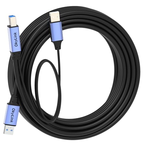 OkyLink 32ft(10M) Active USB 3.0/3.2 Gen 1 Printer Cable A Male to B Male with Optional Power & Repeater 5Gbps for Long Distance Connection
