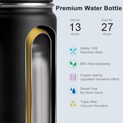 Image of koodee Water Bottle for School-12 oz Stainless Steel Vacuum Insulated Wide Mouth Water Flask with Leakproof Spout Lid (Black)
