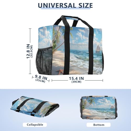 YETTASBIN Palm Tree Beach Large Foldable Travel Tote Bag, Lightweight Waterproof Swim Pool Bag with Handles & Pocket for Beach Outdoor, Reusable Grocery Bag for Kitchen, Shopping3