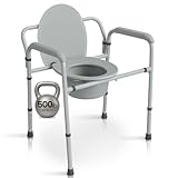 Bariatric Bedside Commode by Vive - 3 in 1 Toilet Chair - Extra Wide, Pre-Assembled & Folding - Heavy Duty Bathroom Seat Bucket Pail Fits Standard Liners