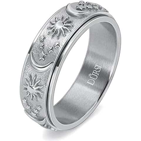 DURSI Sun Moon Star Spinner Fidget Ring for Anxiety for Men Women Stainless Steel Rotating Engagement Wedding Band ( Silver, Size 6 ) Cover