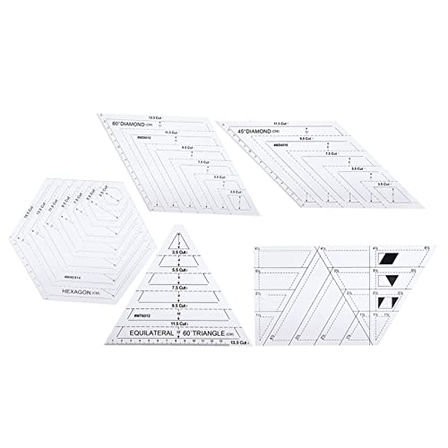 Zerodis Règle de Courtepointe 5pcs Ruler Set avec des Dirigeants Triangulaires et Diamants Trapézoïdaux pour Mesurer l'idéal pour le Matelas de Couture à Coudre le...