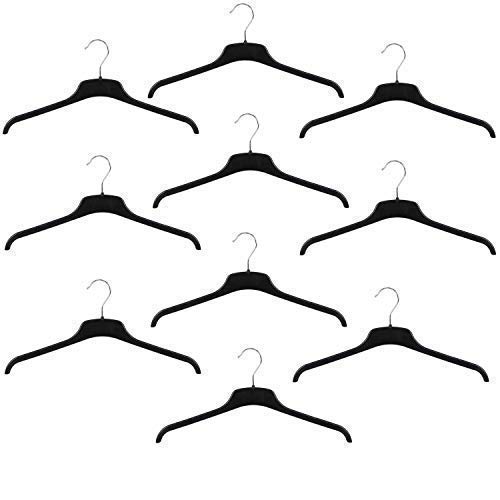 VR7 Multi Pack Strong Black Adult Plastic Coat Clothes Hangers with Notches - 45cm (17.50inches) (Black, 10)