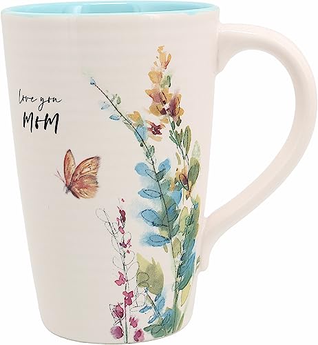 Pavilion Gift Company - Mom 17-ounce Cup, Floral Pattern Coffee Mug, Butterfly Coffee Cup, Spring Summer Kitchen Ideas, Mom Gifts Microwave & Dishwasher Safe, 1 Count, Cream