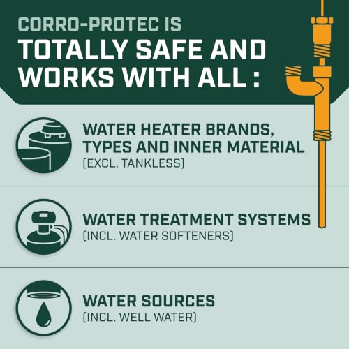 Image of Corro-Protec Powered Anode Rod for Bradford White & Hot Water Outlet | 24-Hour Hot Water Sulfur Smell Removal. Stops Corrosion & Reduces Sediment Buildup in Tank. 20-Year Warranty. WQA-Certified.