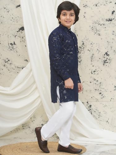 Image of AJ DEZINES Kids Kurta Pajama Set For Boys | Embroidery Chikankari Kurta Set | Traditional & Festive Outfit | Cotton Stylish Boys Kurta Pyjama | Perfect For Festivals Wedding & Family Function