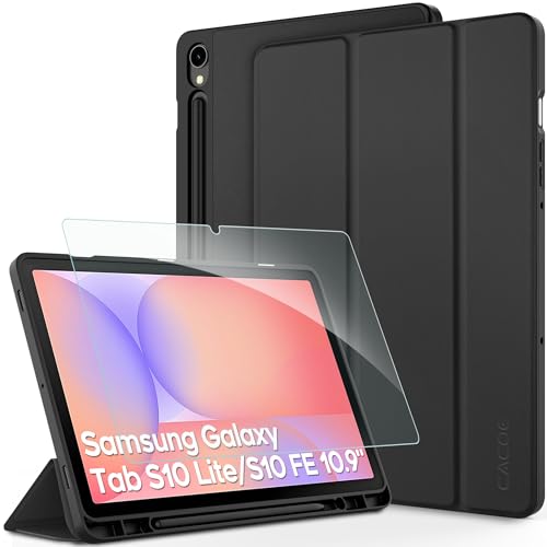 CACOE Funda para Samsung Galaxy Tab S10 Lite / S10 FE / S9 FE / S9 10.9 Pulgadas/11 Pulgadas (2025/2023), Funda con película Protectora y función de Soporte, Negro