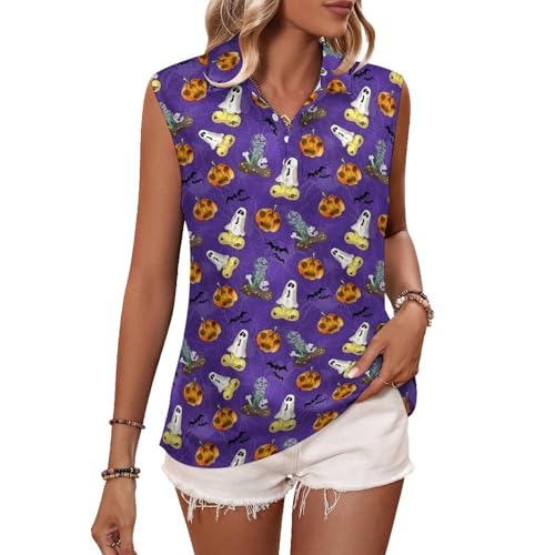 Image of 20250731 Dick Halloween Golf Shirt Sleeveless for Women Polo Shirts Quick Dry Ladies Tennis T Shirts Moisture Wicking Athletic Golf Tank Top Printed Polo Shirts