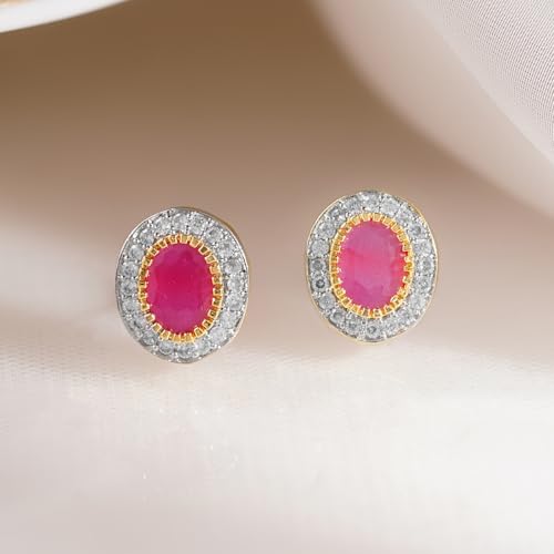 Image of Rubans Stud Earrings American Diamond Zirconia & Crystal Jewellery Gift for Women & Girls