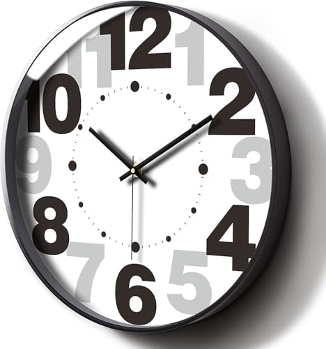 Image of Wall Clock 12 inch Silent Quartz Decorative Wall Clock Non-Ticking Classic Digital Clock Battery Operated Round Easy to Read Handheld Complete Home /Kitchen /Bedroom (433)
