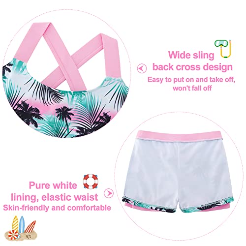 Image of Girls Size 12 Bathing Suit 2 Piece Swimsuits Tropical Tankini Sets Pink Sleeveless Swimwear for Vacation 12-13 Years