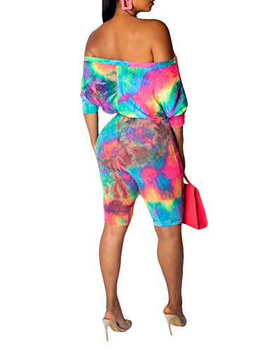 Ophestin Womens Floral Print Off Shoulder Half Sleeve Backless Jumpsuit Rompers With Belt Multicolor #2 Size L #TOP2