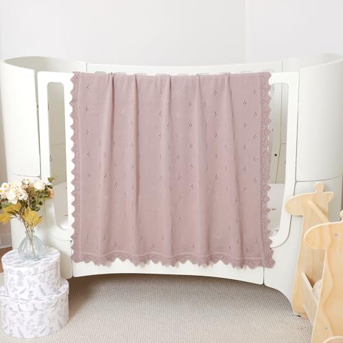 Image of mimixiong Cotton Baby Blanket Knitted Crochet Receiving Crib | Nursery Swaddling Blankets for Newborn Baby Boy Girl dreamy lilac
