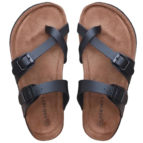 Image of Sandals Women Wide Width, Cork Footbed Arch Support Summer Beach Slide Sandals, Adjustable Strap for Wide Feet