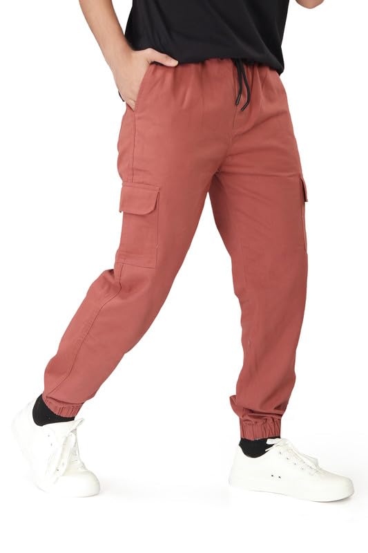 Image of UNOseven Boys Cotton Cargo Jogger Pant - Slim Fit - Coral - Size XL