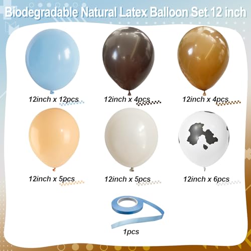 Image of Blue Cow Print Balloons - Western Cowboy Baby Shower Decorations, Light Blue & Brown Cow Latex Balloons for Farm Animal Theme Birthday Party Supplies