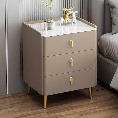 Table de chevet marron 3 tiroirs meuble d'appoint 50 cm pieds métal salon