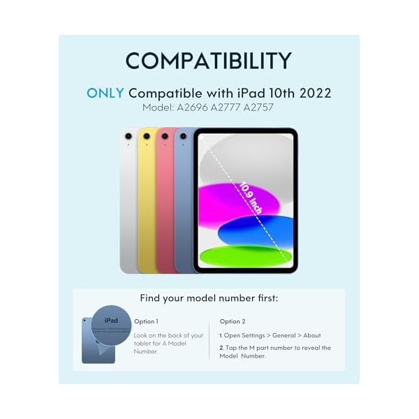 CHESONA Keyboard Case for iPad 10th Generation 10.9-inch 2022, Detachable Bluetooth Keyboard, Stand Folio Keyboard Cover with Pencil Holder, Rechargeable Keyboard for iPad 10th Gen 2022 (Light Blue) - Image 3