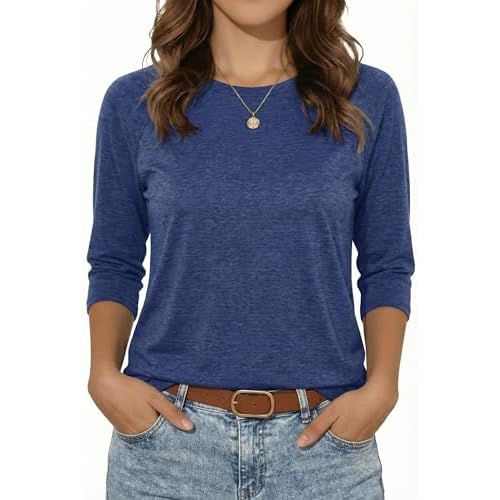 rosemia Womens Shirt 3/4 Sleeve Tops Crew Neck Loose Casual Tshirts Basic Tunic Tops