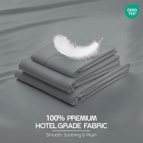 Image of 10-Pack Twin Size Hotel Sheet Set, Soft Brushed Microfiber Commercial Sheets, Resort Quality Bedding, Deep Pocket, Shrink & Fade Resistant, Easy Care, Grey