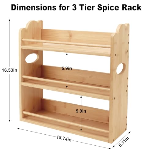 Image of 3-Tier Bamboo Spice Rack, Wall Mount & Countertop Spice Organizer
