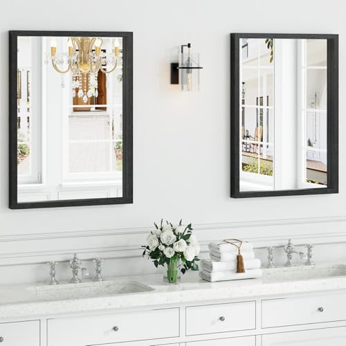 Image of Syndra Black Wood Frame Bathroom Mirror, 22''x30'' Modern Vanity Mirror for Wall, Waterproof Slim Deep Frame, Rectangular HD Tempered Glass Mirror for Living Room, Bedroom, Entryway, Rustic, Farmhouse