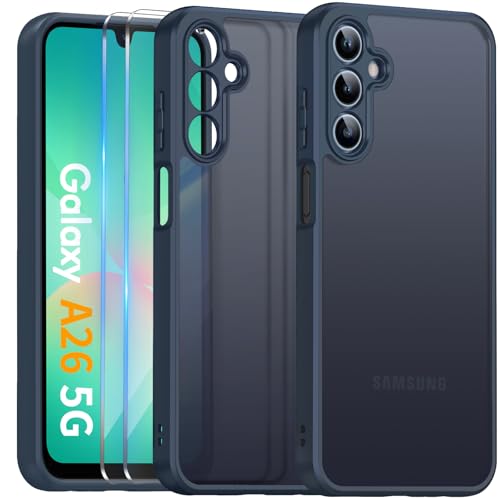 COPIKE Funda Mate para Samsung Galaxy A26 5G y Protector de Cámara, Carcasa Antigolpes Helada Translúcida Antihuellas con 2 Piezas Cristal Templado, Azul