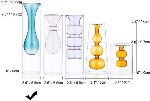 Colored Glass Bud Vase, Set of 2 Double Walled Glass Vase, Decorative Creative Crystal Decor Ideal for Tablescape at Weddings, Events, Parties, Floral Centerpieces, Light Green