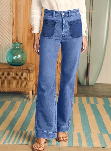 Image of Astylish Women's Wide Leg Jeans High Waisted Denim Pants