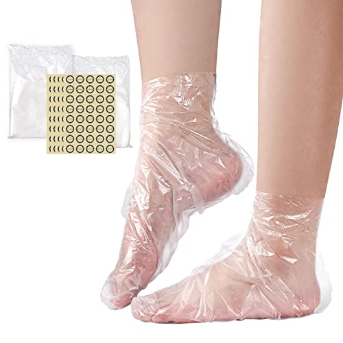 Noverlife 200PCS Clear Plastic Disposable Booties, Paraffin Bath Liners for Pedicure Hot Spa Wax Treatment, Thermal Paraffin Wax Therapy Foot Covers Protector Liners