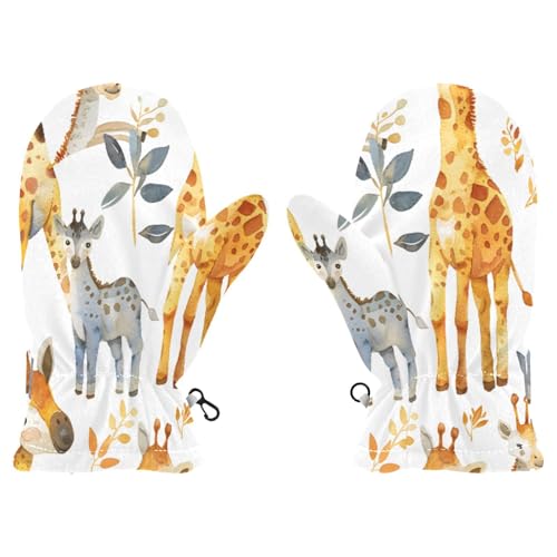 Kid's Winter Gloves Children Warm Gloves Brown Grey Giraffe for Boys Girl Age 4-6 Years