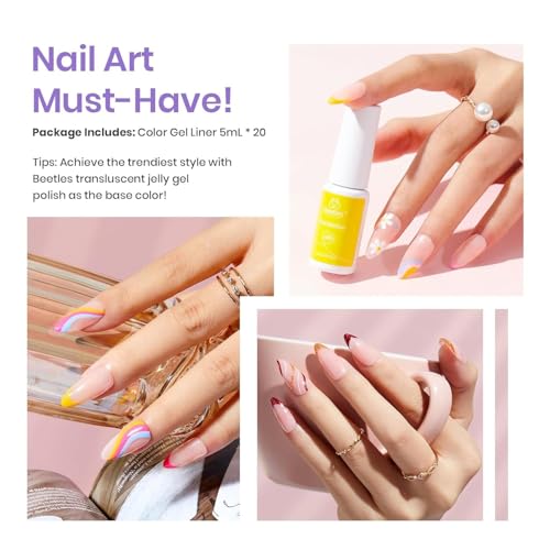 Image of Beetles French Tip Gel Liner Nail Polish Set- 20 Colors Nail Art Polish