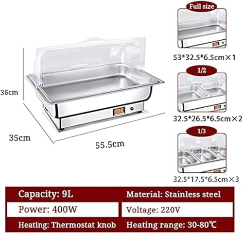 Set scaldavivande da buffet con coperchio trasparente, scaldavivande per eventi e feste, design integrale per servire facilmente, elegante forniture per catering