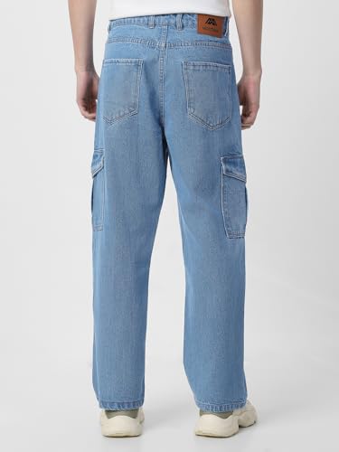 Image of Neostreak Men's Loose Baggy Fit Washed Cargo Jeans with 6 Pockets Non-Stretchable