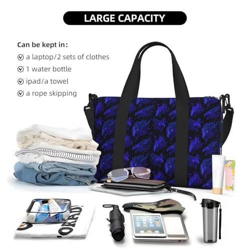 Travel Duffle Bags For Women Men - Purple Dark Dragons Print Personal Item Weekender Overnight Gym Carry On Airport Tote Bag With Strap For Yoga, Travel, Business Trips4