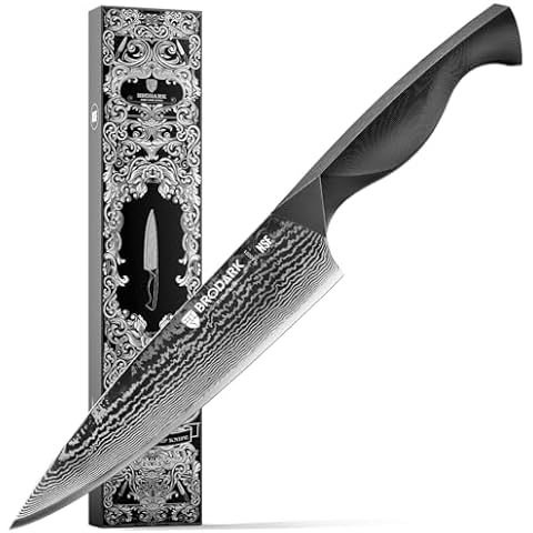 BRODARK Damascus Chef Knife 8 Inch: Ultra Sharp Kitchen Knife, Japanese Knife with Full-Tang Ergonomic Handle, Cooking Knife for Home, Restaurant, Best Kitchen Gifts (Dark Horse Series) Cover