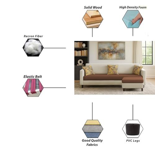 Image of Casaliving Premium Lifestyle Fabric 5 Seater L Shape Sofa Set 4 Seater Modern Sofa Set & Ottoman for Living Room (Cream Brown Color)