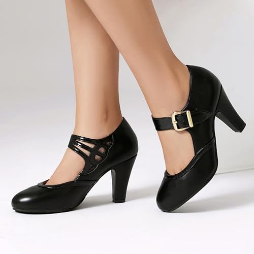 Women's Mary Jane Close Round Toe Vintage 1950s Heels Retro 1920s Victorian Pumps 1930s Shoes3