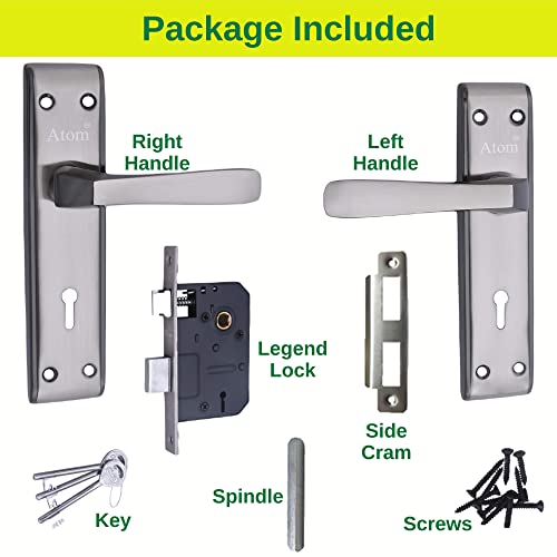 Image of Atom Heavy Duty Mortise Door Lock for Bedroom, Living Room, Main Door, Black Silver Finish | 3 Keys | 6 Lever Double Stage Lockset for House Hotel Office(1002KY)