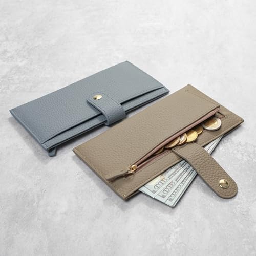 Genuine leather women's wallet with 6 card slots and leather ultra-thin long clip with independent coin pocket on the outside4