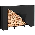 DIAMONDFORGE 4ft Firewood Rack Outdoor with Cover, Heavy Duty Fire Wood Stand, Metal Firewood Rack Indoor, Firewood Holder Storage, Log Wood Pile Racks Stand for Patio, Garden, Backyard, Matte Black