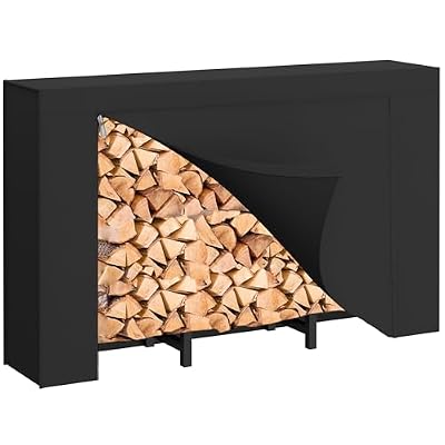 DIAMONDFORGE 4ft Firewood Rack Outdoor with Cover, Heavy Duty Fire Wood Stand, Metal Firewood Rack Indoor, Firewood Holder Storage, Log Wood Pile Racks Stand for Patio, Garden, Backyard, Matte Black