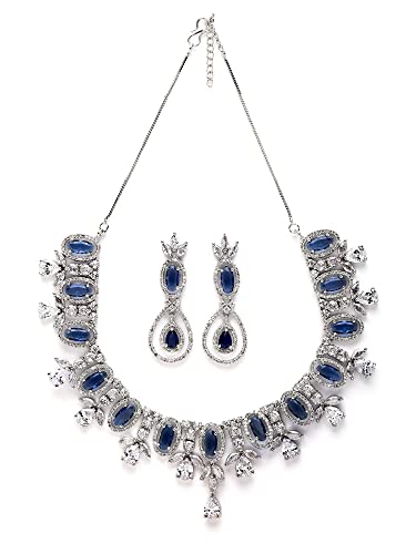 Image of Karatcart Silver Tone Green American Diamond Studded Necklace Set for Women