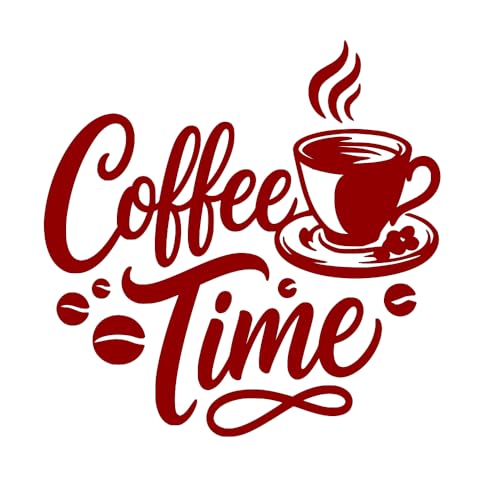 Coffee Time Sticker Vinyl Decal for Bar Car Wall Kitchen Cup Laptop Freedge (Red, 7"x7")
