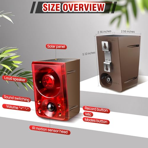 Solar Outdoor Motion Sensor Alarm, Dog Barking&Gunshot Sound,130db Loud Noise Maker,Support Recording,13 Kinds of Sound and Strobe Light to Deter Raccoons, Deer, Skunks, Bears, and Coyotes - Image 3