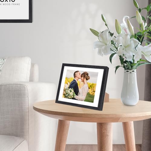 puthiac 8x10 Black Oak Wood Picture Frame - 8"x10" Photo Frame, 8x10 Picture Frame Wood, Natural Solid Wooden Picture Frames for Wall Art Photo and Prints (1 Pack, Black)