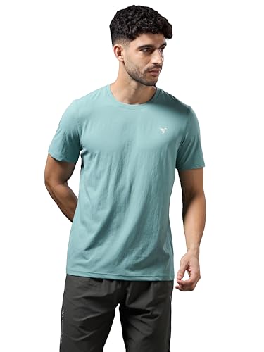 Image of TECHNOSPORT Men's Slim Fit Solid Crew Neck T-Shirt, Cotflex Quick Dry Wrinkle Resistant Polyester Sports Tee for Gym, Running, Training, Sports