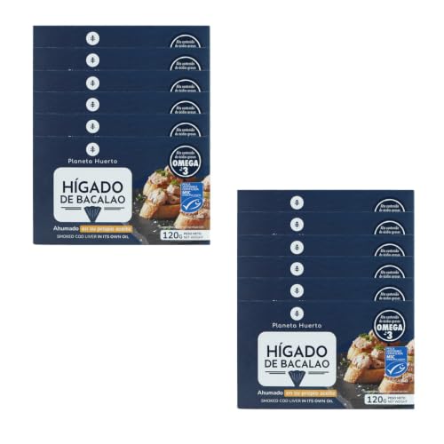 Pack 12x Hígado de bacalao en su propio aceite Planeta Huerto 120 g