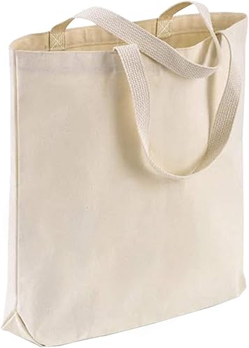TBF Paquete de 12 bolsas de lona resistentes y resistentes con asas, bolsas de compras naturales reutilizables para comestibles, tela en blanco para